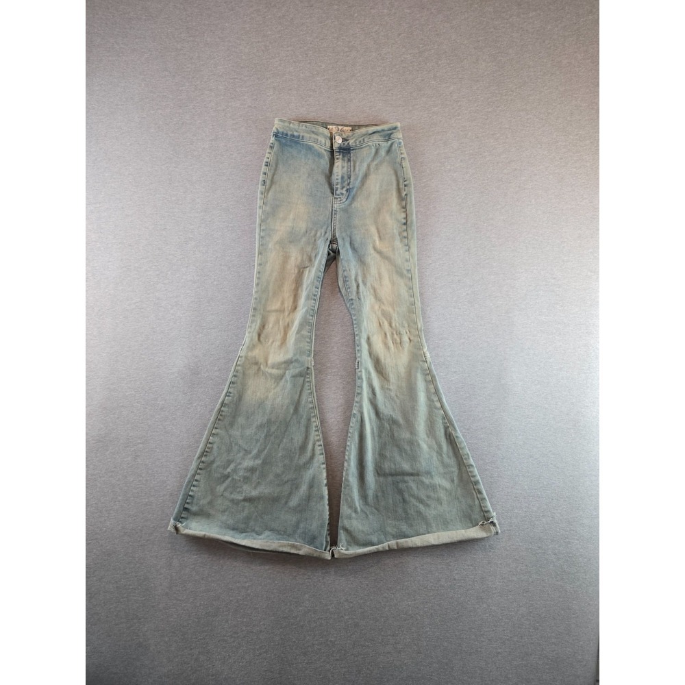 Free People Just Float On Flare Jeans Size 26 Vintage Wash Raw Hem Bohemian